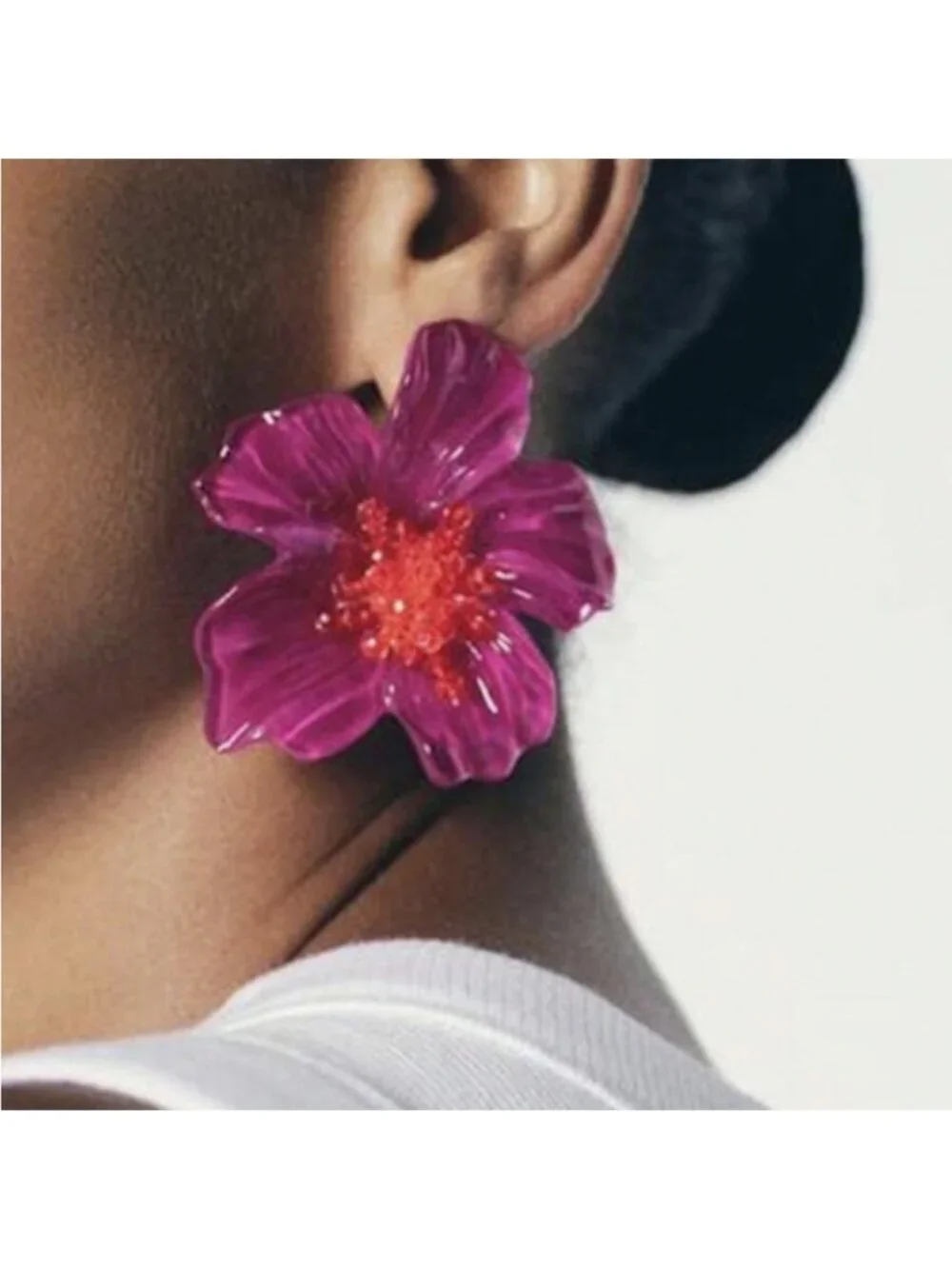 New! Zara Pink Flower Statement Earrings (3042) NWOT